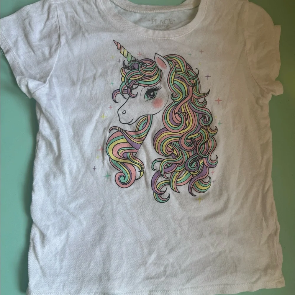 The Children's Place White Short Sleeve Tee with Unicorn Design